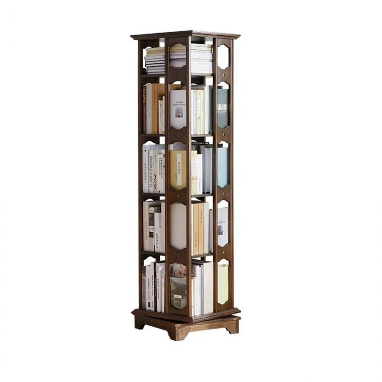 360도 원목 회전 5단 책장 (폭 44.3cm) (월넛) 전면 책장